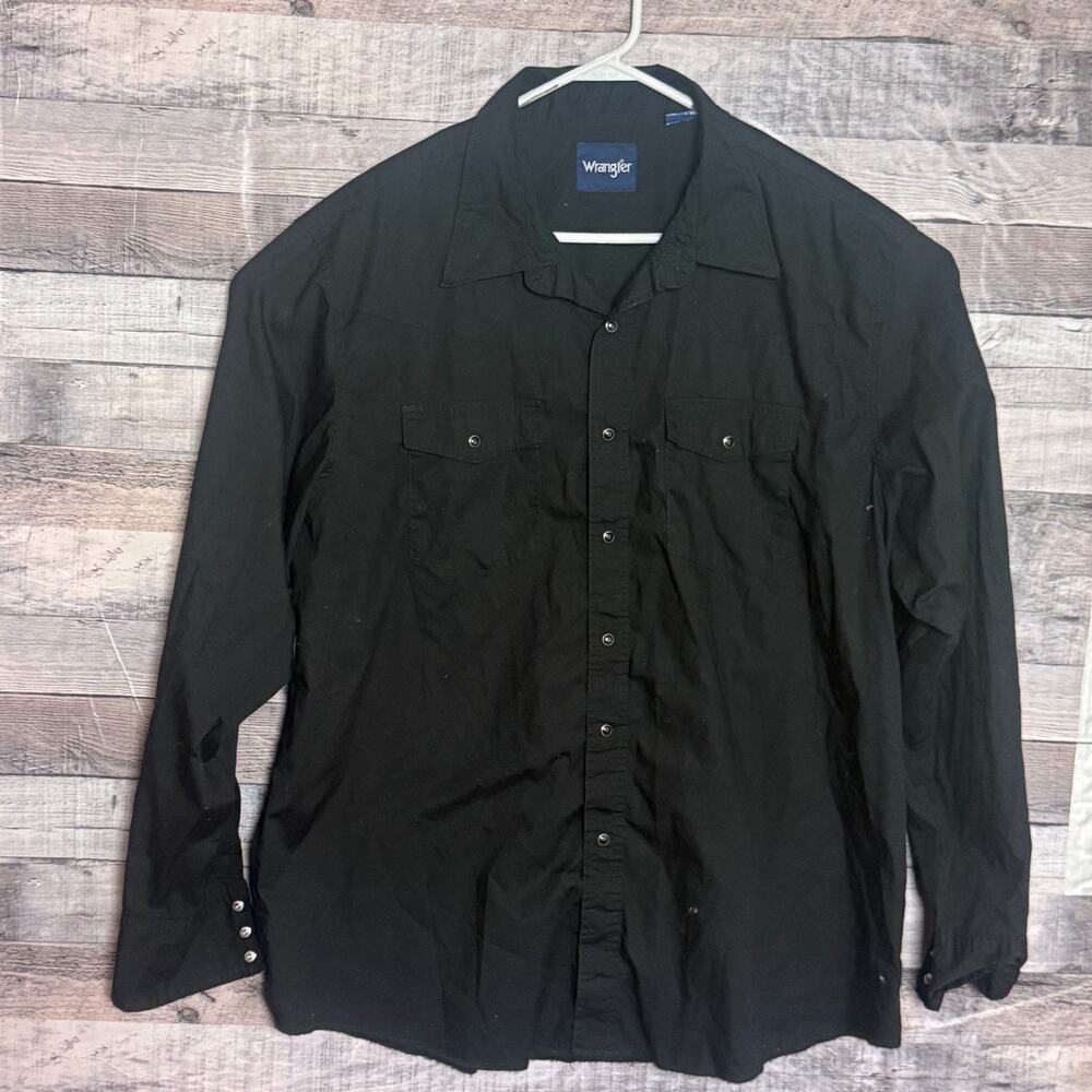 Wrangler Pearl Snap Western Shirt Mens 2XL Black Long Sleeve Cowboy Lightweight